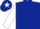 Dark blue body, white arms, dark blue hooped, dark blue cap, white star