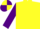 Yellow, purple sleeves, yellow armbands, quartered cap