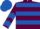 Maroon, royal blue hoops, chevrons on sleeves, royal blue cap
