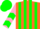 Orange and green stripes, pink sleeves, green chevrons, green cap