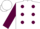 White, maroon dots, maroon sleeves, white cap