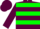 Maroon body, soft green hooped, maroon arms, maroon cap, soft green hooped