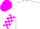White, magenta and kingfisher checked sleeves, halved cap