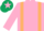 Pink, beige braces, dark green cap, pink star