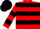 Red, black hoops and diamonds, black hoops on sleeves, black cap