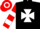 Black, white maltese cross, red and white hooped sleeves and cap