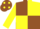Brown & yellow quartered, yellow sleeves, brown cap, yellow spots