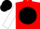 Red, Black disc, White sleeves, Black cap