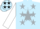 Light blue, black 'w' on silver star, silver stars on white sleeves