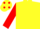Yellow, red dots ,yellow dots on red sleeves