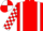 Red, white braces, checked sleeves, quartered cap