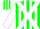 Green, white cross sashes, white stripes on sleeves