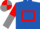 Royal blue, red hollow box, red & grey halved sleeves, red & grey quartered cap