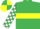 Emerald green, yellow hoop, emerald green & white check sleeves, emerald green & yellow quartered cap