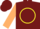 Burgundy, burgundy w on yellow circle, tan slvs