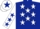 Dark blue, white stars, white sleeves, dark blue stars, white cap, dark blue star