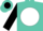 Turquoise, black 'mk' on white ball, black sleeves