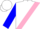 White, pink 'horseshoe', pink sash, blue sleeves