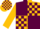 Maroon and gold quarters, maroon blocks on gold sleeves