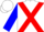 White, red cross sashes, blue sleeves, white cap