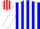 Blue, grey braces, red 'ss', white stripes on sleeves