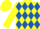 Yellow, royal blue diamonds, blue bars on yellow sleeves, yellow cap