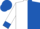 White and royal blue halves, royal blue cuffs on white sleeves, royal blue cap