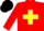 red, yellow cross, black cap