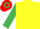 YELLOW, emerald green sleeves, red & emerald green hooped cap