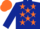 Dark blue, orange stars, orange cap
