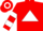 RED, WHITE triangle, hooped sleeves and cap