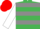 Emerald green, grey hoops, white sleeves, red cap