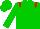 Green body, red epaulettes, green arms, green cap
