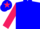Blue body, rose arms, blue cap, rose star