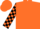Orange body, white arms, black checked, orange cap