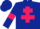 Dark blue body, rose cross of lorraine, dark blue arms, rose armlets, dark blue cap