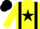 Yellow, black star, black braces, black cap