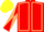RED, BEIGE seams, diabolo on sleeves, YELLOW cap
