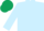 Light blue body, light blue arms, dark green cap
