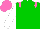 Green body, rose epaulettes, white arms, rose cap