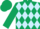 Dark green body, light blue diamonds, dark green arms, dark green cap