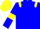 Blue body, yellow epaulettes, blue arms, yellow armlets, yellow cap, blue striped