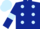Dark blue body, light blue spots, dark blue arms, light blue armlets, light blue cap