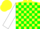 Yellow body, green checked, white arms, yellow cap, green checked