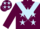 Garnet body, light blue chevron, garnet arms, light blue stars, garnet cap, light blue stars