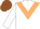 White body, beige chevron, white arms, brown cap