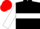 black, white hoop, white sleeves, red cap
