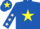 Royal blue, yellow star, royal blue sleeves, white stars, royal blue cap, yellow star