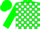 Green, white blocks, green cuffs on sleeves