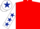 Red, white sleeves, dark blue stars, white cap, dark blue star